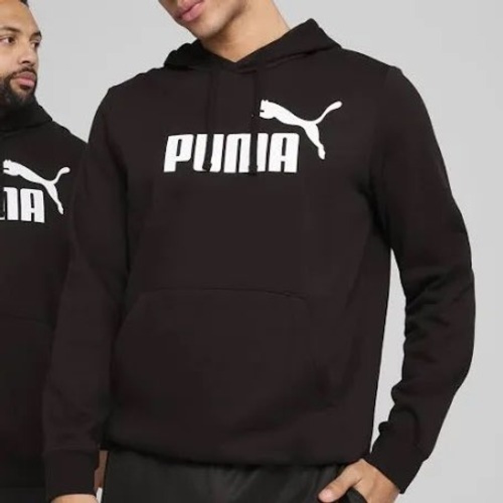 Puma Mens Black Hoodie Sweatshirt Large Logo Front Pocket‎ Hooded Pullover Small